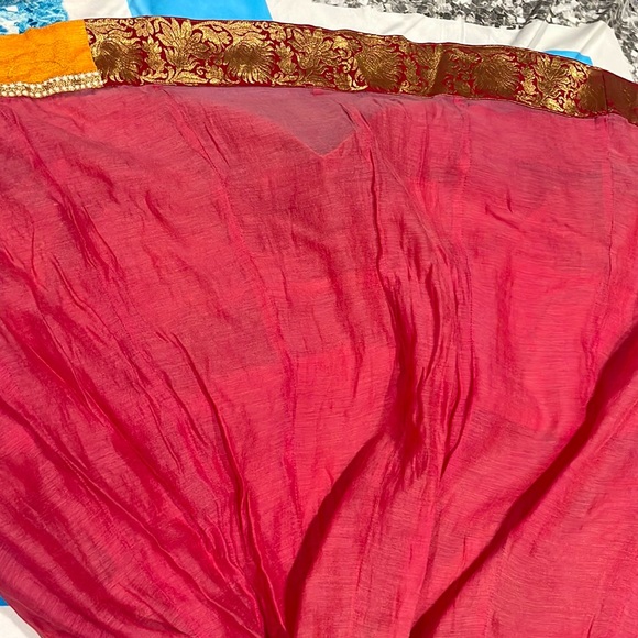 Cotton red skirt with brocket border in red yellow slip on skirt with flare - Picture 4 of 8